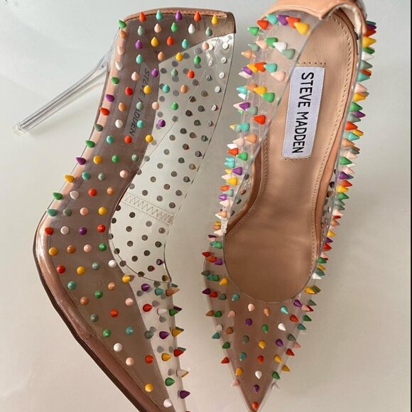Steve Madden Vala Luiza Multi Color Rainbow Spike Pump Heel Size 6.5 - Picture 2 of 9